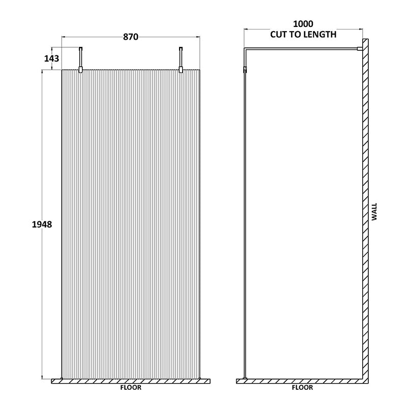 Nuie Fluted Wetroom Scren with Arms & Feet (3 sizes, 3 colours) - Brandnew Bathroom