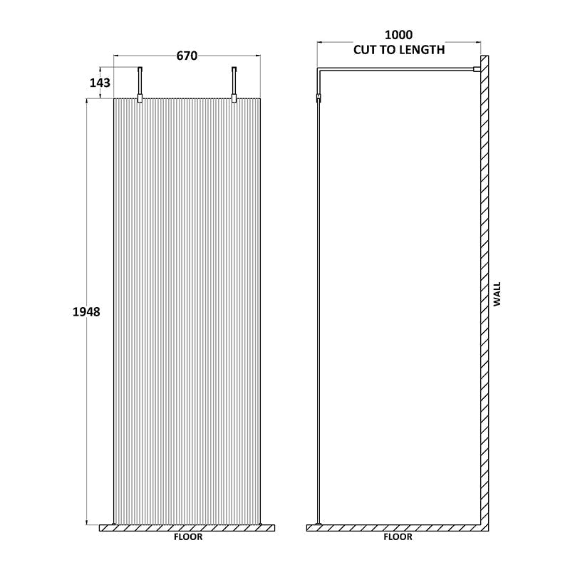 Nuie Fluted Wetroom Scren with Arms & Feet (3 sizes, 3 colours) - Brandnew Bathroom