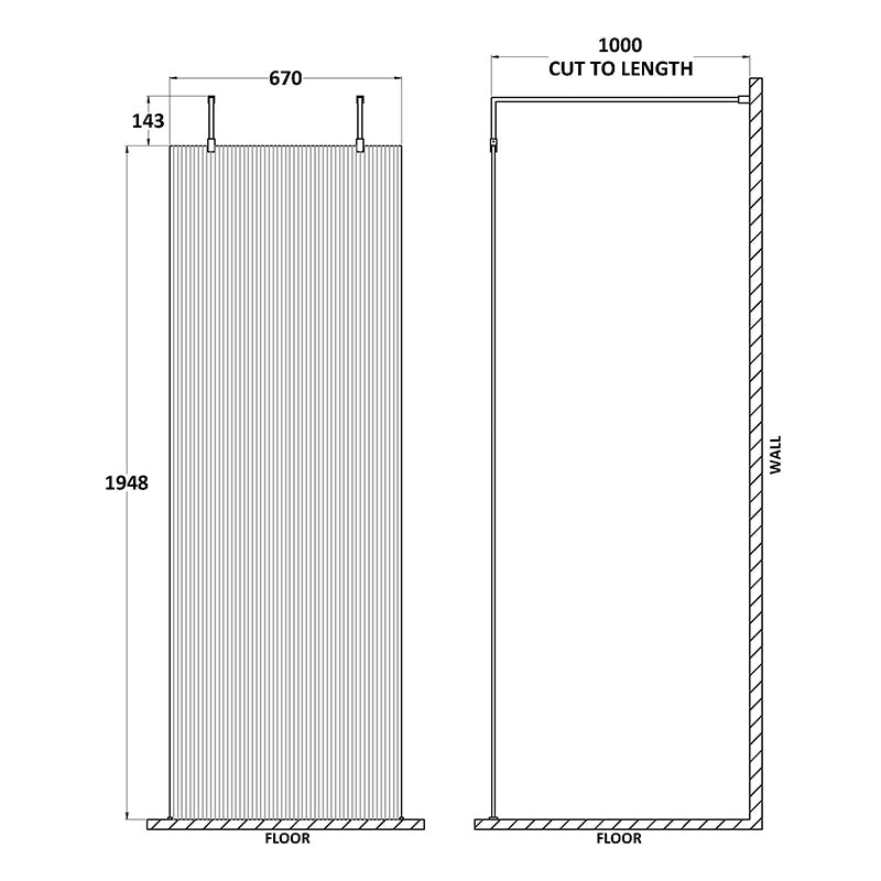 Nuie Fluted Wetroom Scren with Arms & Feet (3 sizes, 3 colours) - Brandnew Bathroom