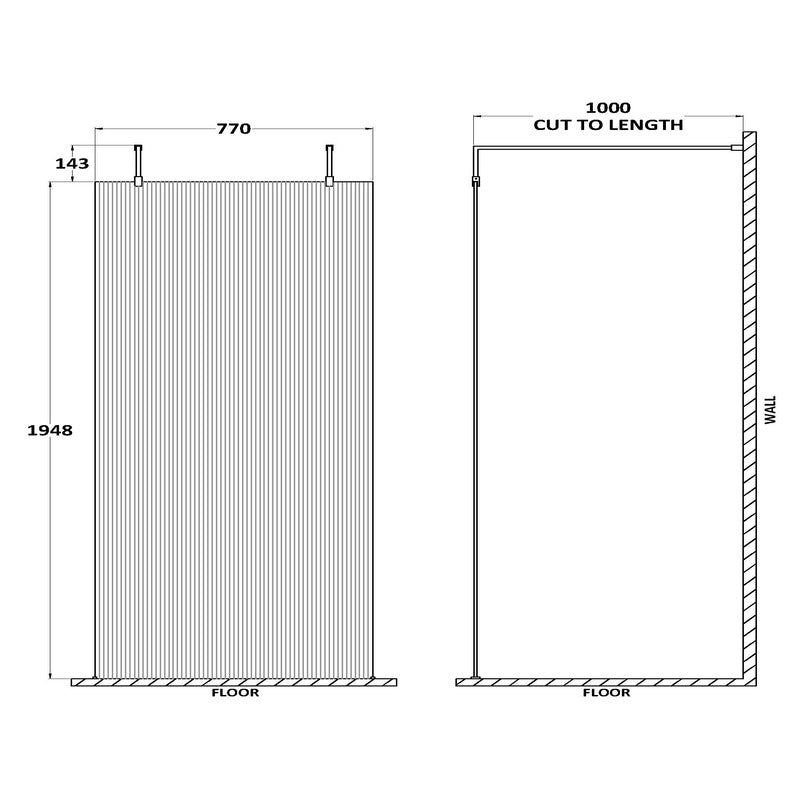 Hudson Reed Fluted Wetroom Screen with Arms & Feet (3 sizes, 3 colours) - Brand New Bathrooms