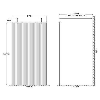 Hudson Reed Fluted Wetroom Screen with Arms & Feet (3 sizes, 3 colours) - Brand New Bathrooms