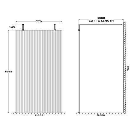 Hudson Reed Fluted Wetroom Screen with Arms & Feet (3 sizes, 3 colours) - Brand New Bathrooms