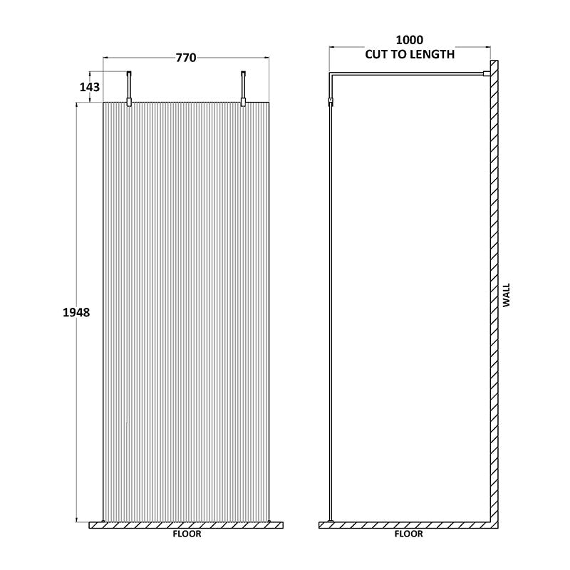 Nuie Fluted Wetroom Scren with Arms & Feet (3 sizes, 3 colours) - Brandnew Bathroom