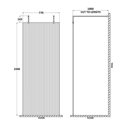 Nuie Fluted Wetroom Scren with Arms & Feet (3 sizes, 3 colours) - Brandnew Bathroom