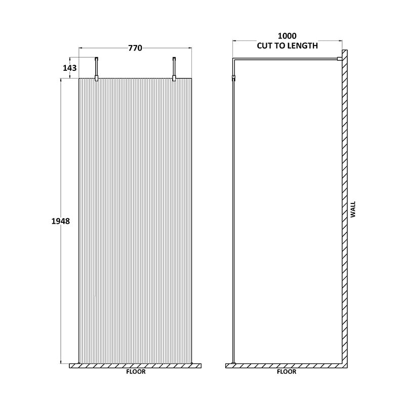 Nuie Fluted Wetroom Scren with Arms & Feet (3 sizes, 3 colours) - Brandnew Bathroom