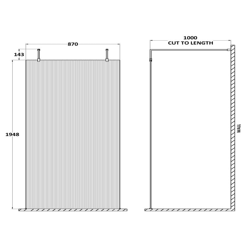 Hudson Reed Fluted Wetroom Screen with Arms & Feet (3 sizes, 3 colours) - Brand New Bathrooms