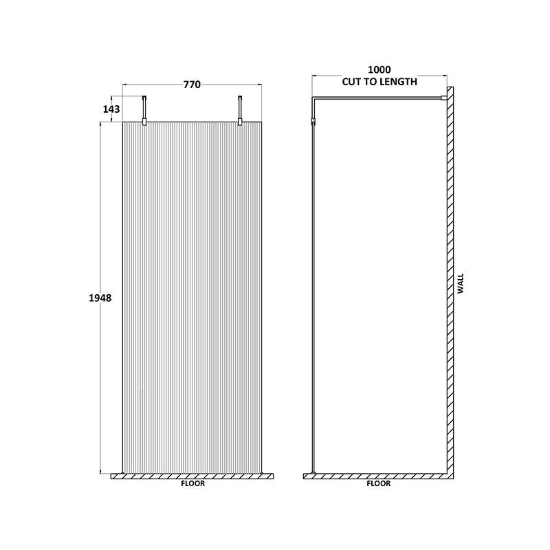 Nuie Fluted Wetroom Scren with Arms & Feet (3 sizes, 3 colours) - Brandnew Bathroom