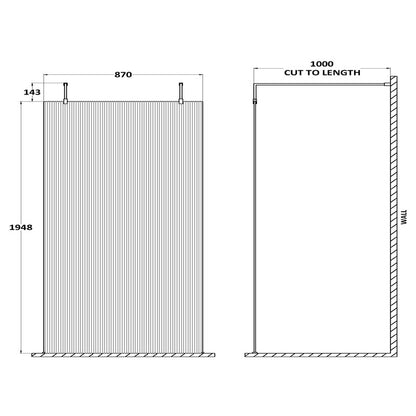 Hudson Reed Fluted Wetroom Screen with Arms & Feet (3 sizes, 3 colours) - Brand New Bathrooms