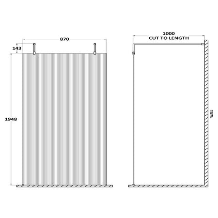 Hudson Reed Fluted Wetroom Screen with Arms & Feet (3 sizes, 3 colours) - Brand New Bathrooms
