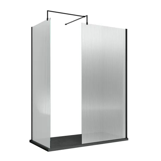 Nuie Fluted Wetroom Screen Including Support Bar (1 size, 4 colours) - Brand New Bathrooms