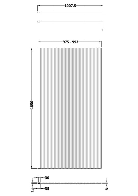 Nuie Fluted Wetroom Screen Including Support Bar (1 size, 4 colours) - Brand New Bathrooms