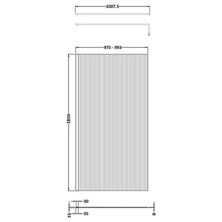Nuie Fluted Wetroom Screen (1 sizes, Chrome) -Brandnew Bathroom