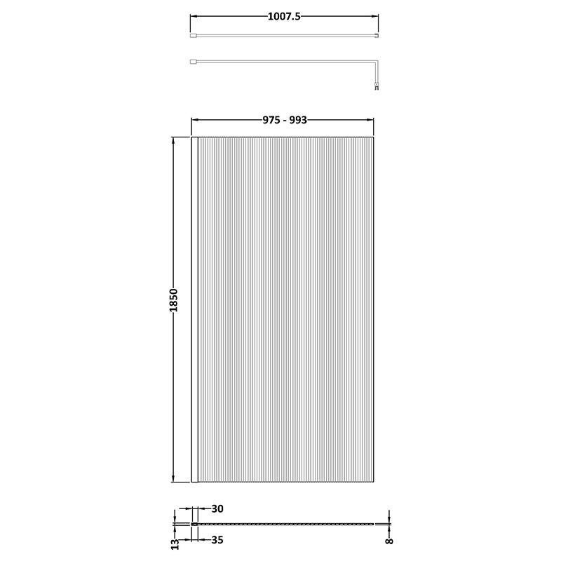 Nuie Fluted Wetroom Screen (1 sizes, Chrome) -Brandnew Bathroom