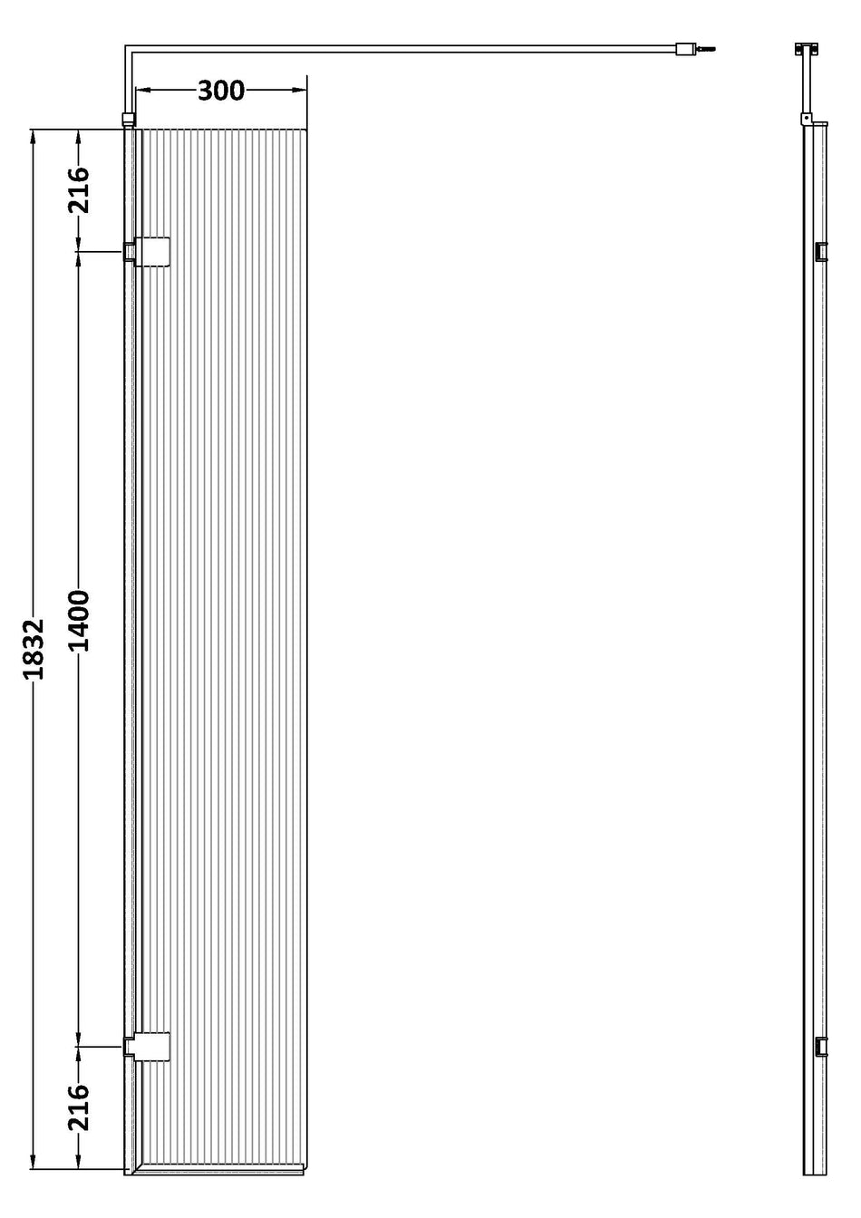 Nuie 300mm Fluted Hinged Screen with Support Bar (1 size, 3 colours)  - Brandnew Bathroom