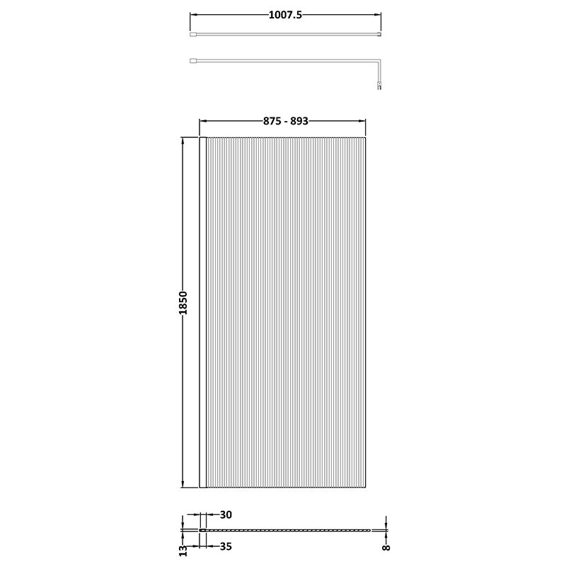 Nuie Fluted Wetroom Screen (900mm, Brushed Pewter) - Brandnew Bathroom