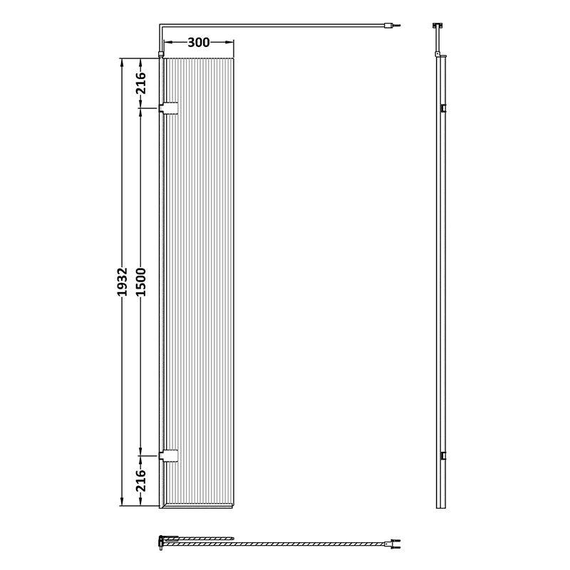 Nuie Fluted Hinged Screen with Support Bar (3 colours) - Brandnew Bathroom