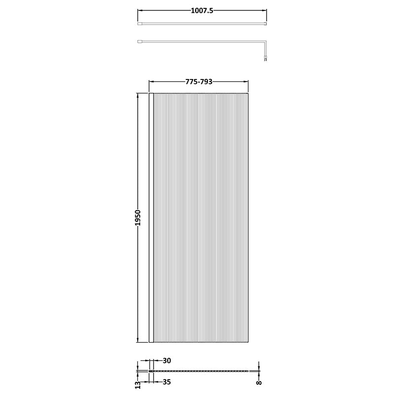 Nuie Fluted Wetroom Screen Inc' Bar (1 size, 3 colours) - Brandnew Bathroom
