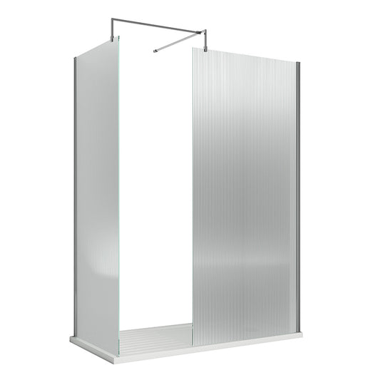 Nuie Fluted Wetroom Screen with Support Bar (1 size, 3 colours) - Brandnew Bathroom