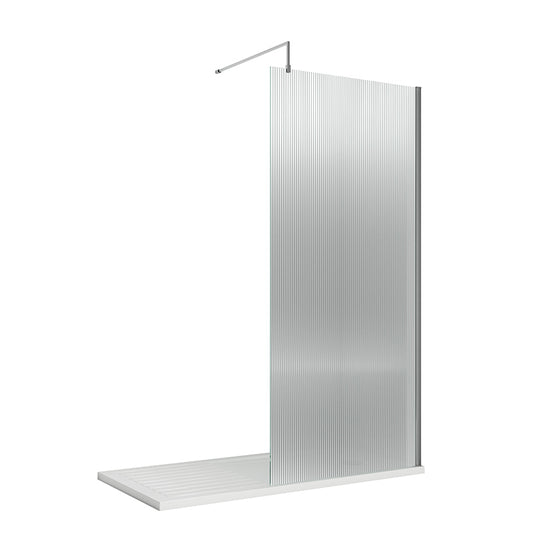 Nuie Fluted Wetroom Screen with Support Bar (1 size, 3 colours) - Brandnew Bathroom