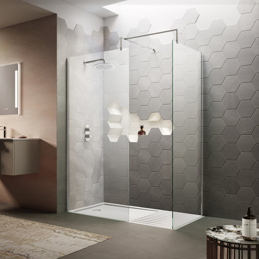 Hudson Reed Wetroom Screen & Support Bar (7 sizes, Polished Chrome) - Brand New Bathrooms