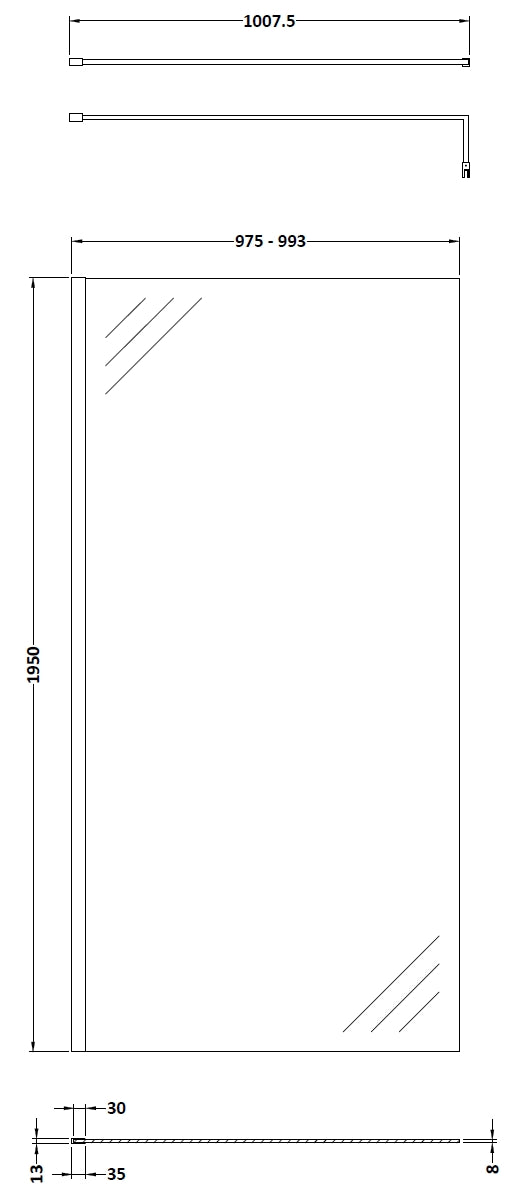 Nuie Wetroom Screen & Support Bar (7 sizes, Polished Chrome) - Brandnew Bathroom