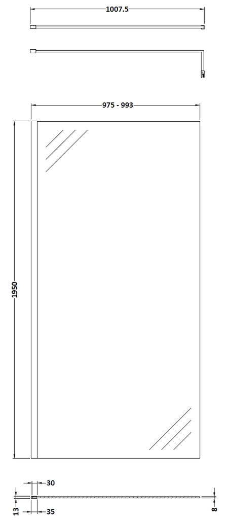 Nuie Wetroom Screen & Support Bar (7 sizes, Polished Chrome) - Brandnew Bathroom