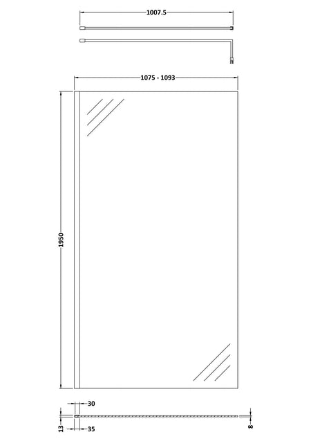 Nuie Wetroom Screen & Support Bar (7 sizes, Polished Chrome) - Brandnew Bathroom