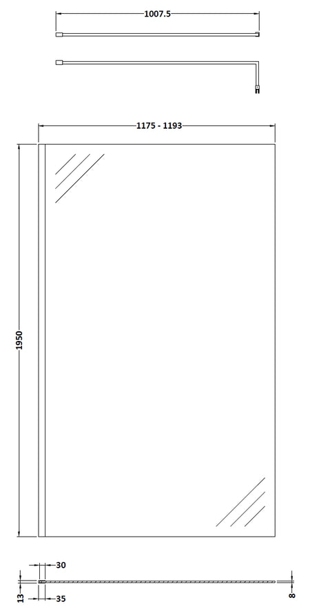 Nuie Wetroom Screen & Support Bar (7 sizes, Polished Chrome) - Brandnew Bathroom