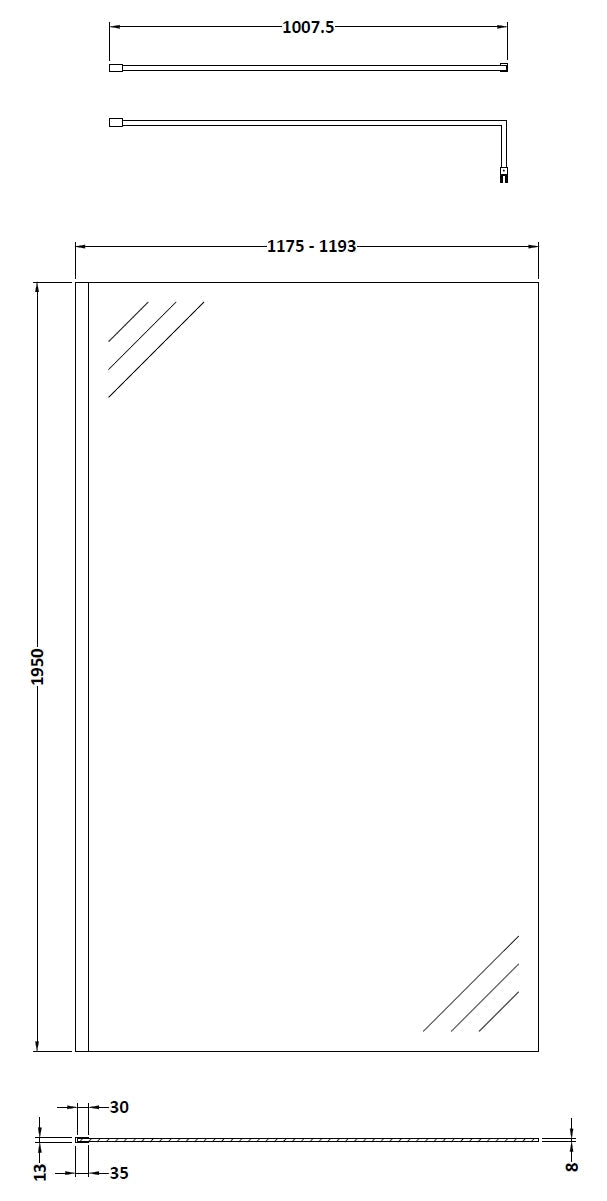 Nuie Wetroom Screen & Support Bar (7 sizes, Polished Chrome) - Brandnew Bathroom
