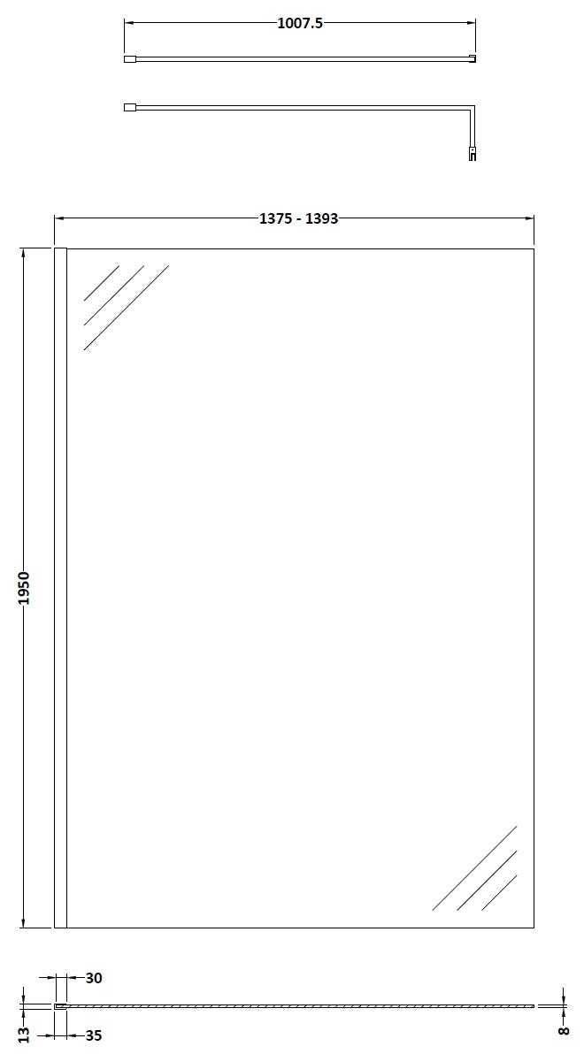 Nuie Wetroom Screen & Support Bar (7 sizes, Polished Chrome) - Brandnew Bathroom