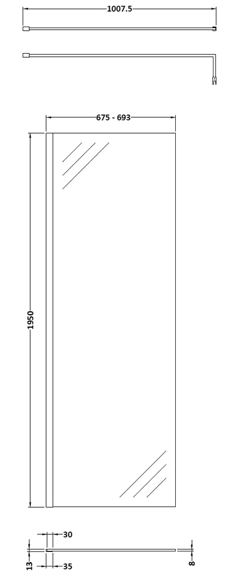 Nuie Wetroom Screen & Support Bar (7 sizes, Polished Chrome) - Brandnew Bathroom