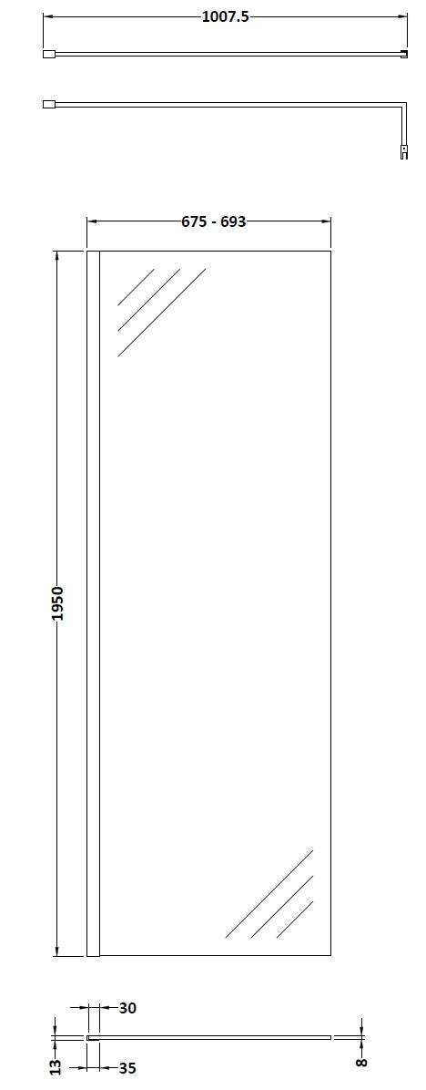 Nuie Wetroom Screen & Support Bar (7 sizes, Polished Chrome) - Brandnew Bathroom