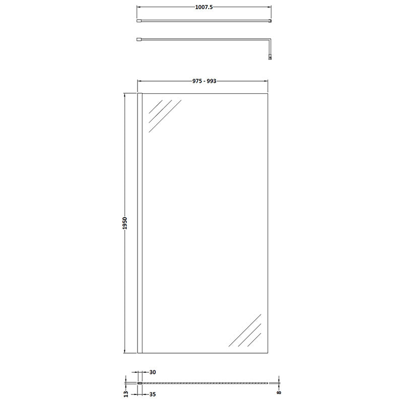 Nuie Wetroom Screen With Brass Support Bar (7 sizes, 2 colours) - Brandnew Bathroom