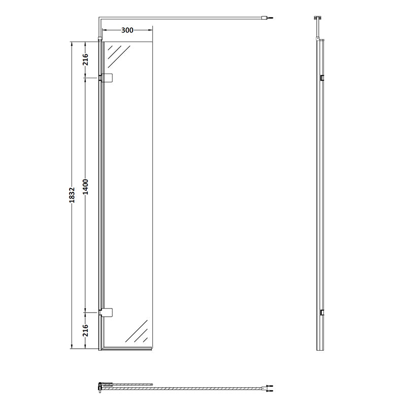Nuie Wetroom Swing Screen (2 sizes, Matt Black) - Brandnew Bathroom