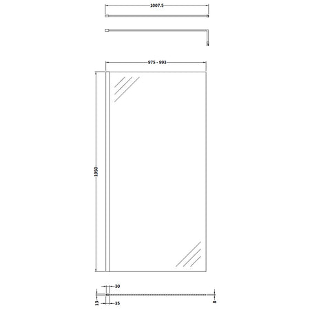 Nuie Wetroom Screen With Brass Support Bar (7 sizes, 2 colours) - Brandnew Bathroom