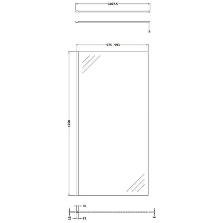 Nuie Wetroom Screen With Brass Support Bar (7 sizes, 2 colours) - Brandnew Bathroom