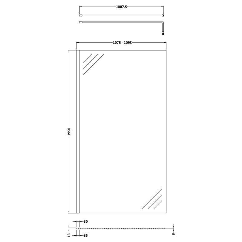 Nuie Wetroom Screen With Brass Support Bar (7 sizes, 2 colours) - Brandnew Bathroom