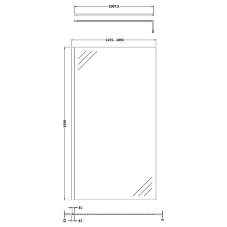 Nuie Wetroom Screen With Brass Support Bar (7 sizes, 2 colours) - Brandnew Bathroom