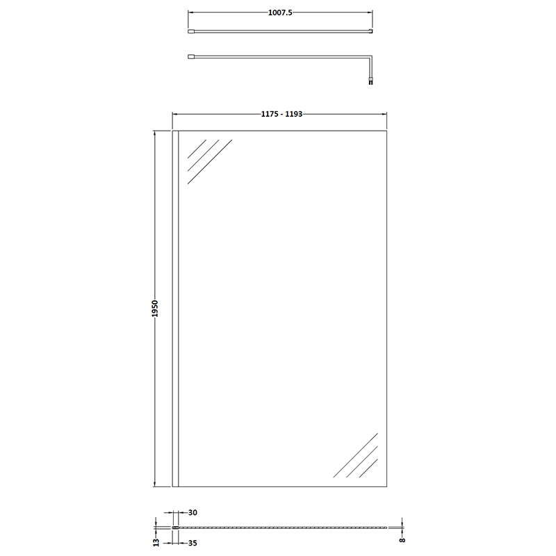 Nuie Wetroom Screen With Brass Support Bar (7 sizes, 2 colours) - Brandnew Bathroom