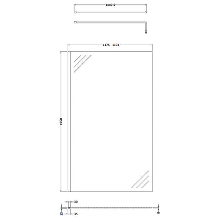 Nuie Wetroom Screen With Brass Support Bar (7 sizes, 2 colours) - Brandnew Bathroom