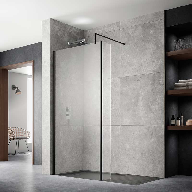 Nuie Wetroom Screen With Brass Support Bar (7 sizes, 2 colours) - Brandnew Bathroom