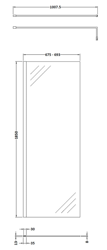 Nuie Wetroom Screen & Support Bar (8 sizes, Chrome) - Brand New Bathrooms