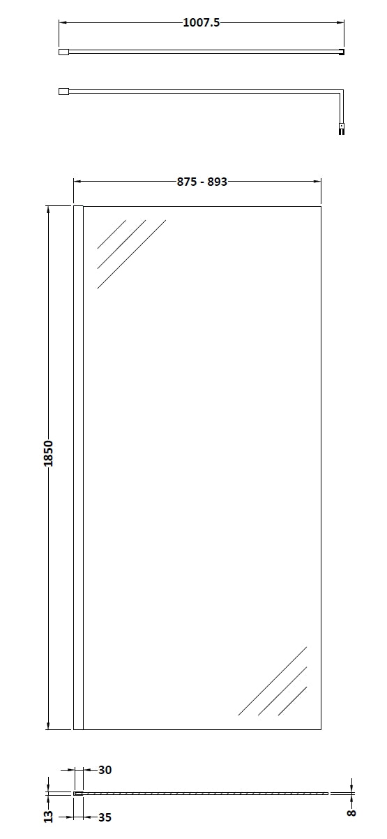 Nuie Wetroom Screen & Support Bar (8 sizes, Chrome) - Brand New Bathrooms