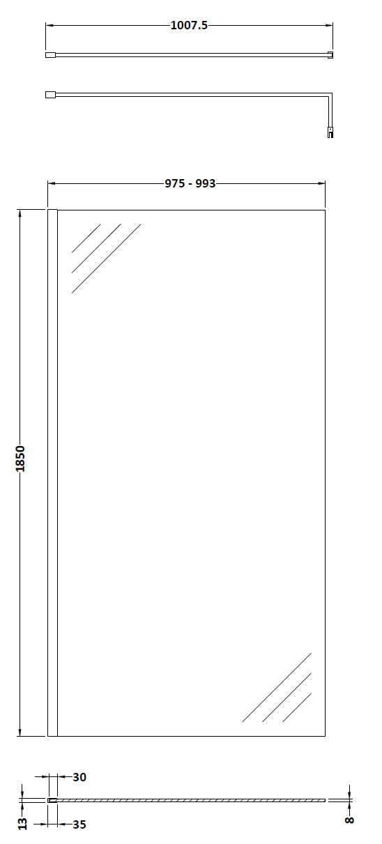 Nuie Wetroom Screen & Support Bar (8 sizes, Chrome) - Brand New Bathrooms