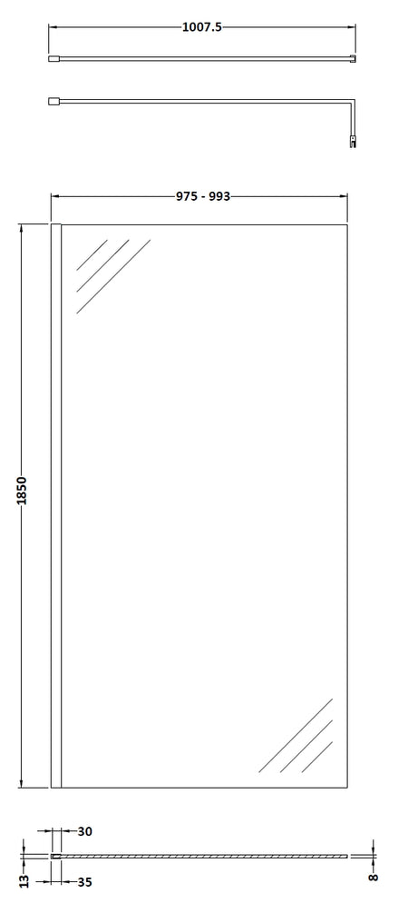 Nuie Wetroom Screen & Support Bar (8 sizes, Chrome) - Brand New Bathrooms