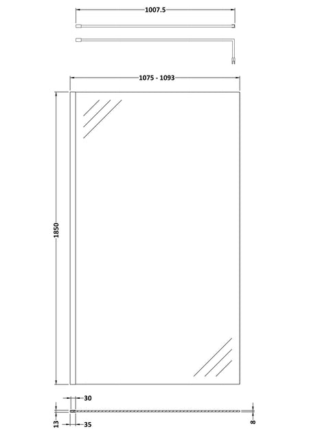 Nuie Wetroom Screen & Support Bar (8 sizes, Chrome) - Brand New Bathrooms