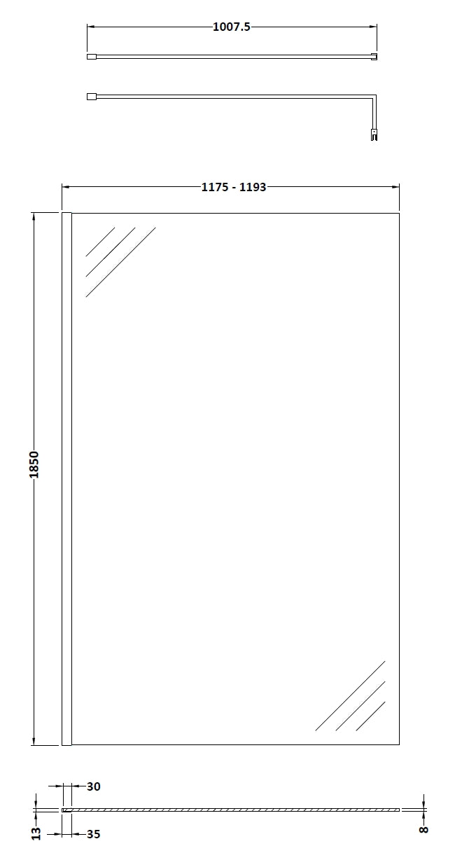 Nuie Wetroom Screen & Support Bar (8 sizes, Chrome) - Brand New Bathrooms