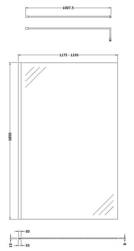 Nuie Wetroom Screen & Support Bar (8 sizes, Chrome) - Brand New Bathrooms