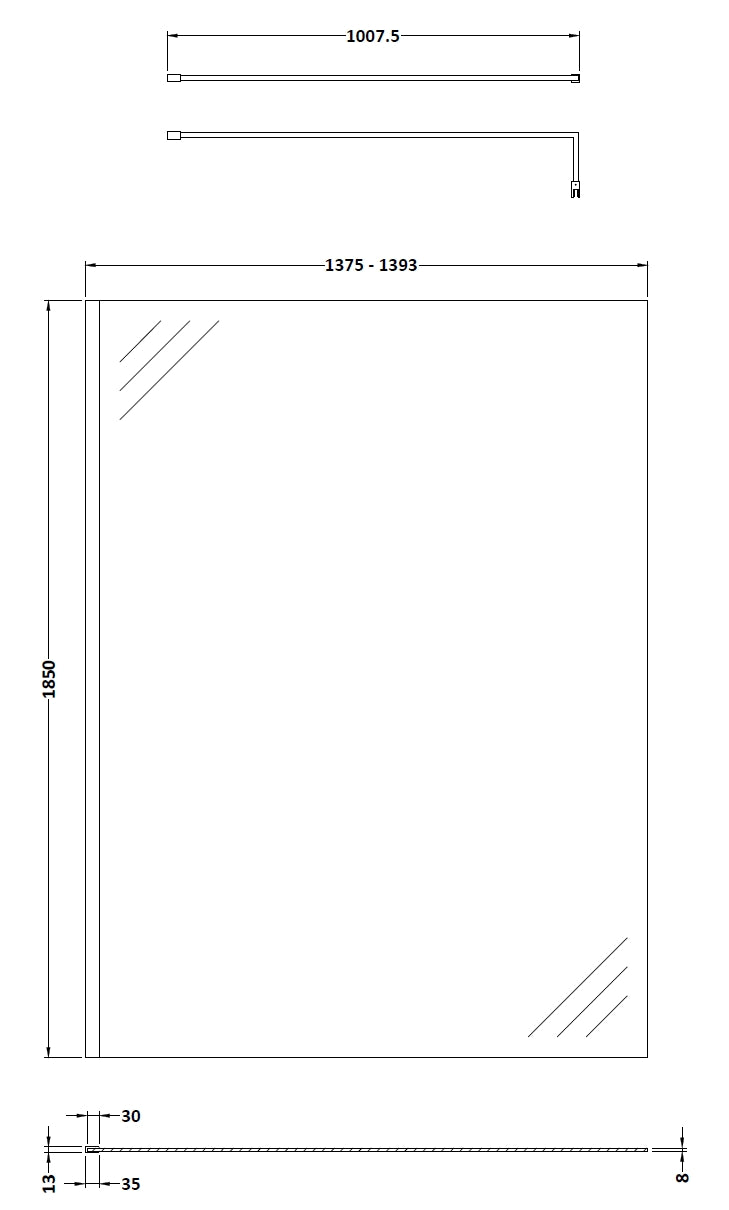 Nuie Wetroom Screen & Support Bar (8 sizes, Chrome) - Brand New Bathrooms