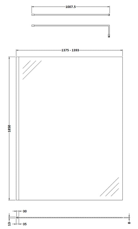 Nuie Wetroom Screen & Support Bar (8 sizes, Chrome) - Brand New Bathrooms